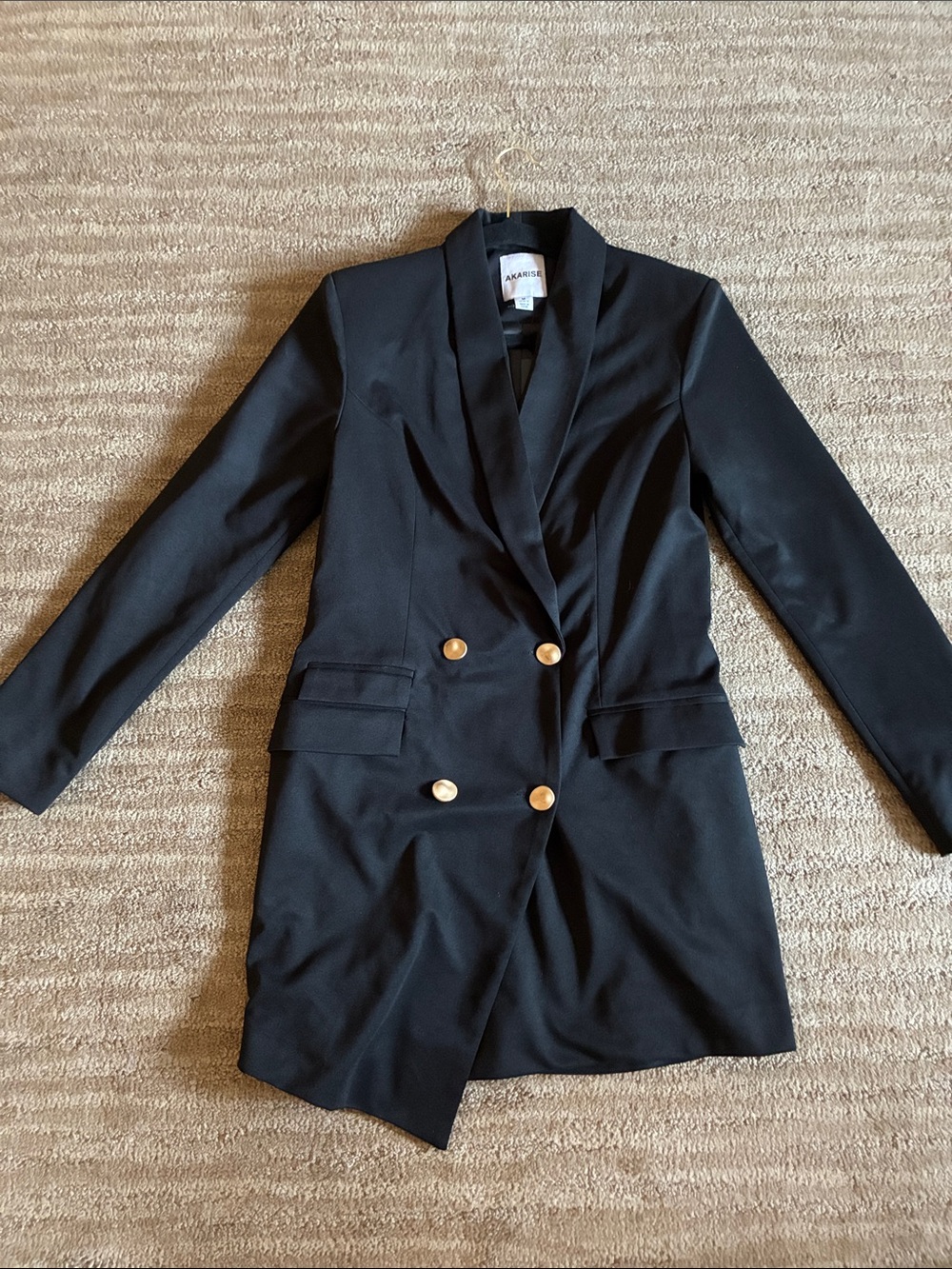 Aris Black Double-Breasted Dress with Gold Buttons